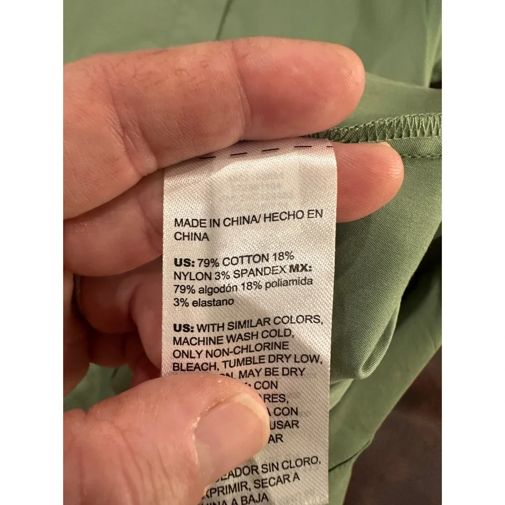 Chicos Olive Green Collared Short Sleeve Shirt Dress Midi Pockets Size 2 - Picture 7 of 9